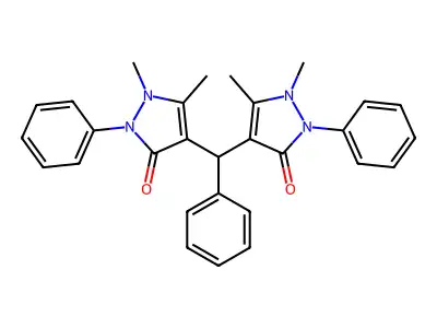 4,4'-(phenylmethanediyl)bis(1,5-dimethyl-2-phenyl-1,2-dihydro-3H-pyrazol-3-one) structure