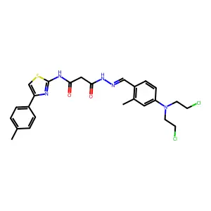 3-[({4-[Bis(2-chloroethyl)amino]-2-methylphenyl}methylidene)hydrazinylidene]-3-hydroxy-N-[4-(4-methylphenyl)-1,3-thiazol-2-yl]propanimidic acid structure