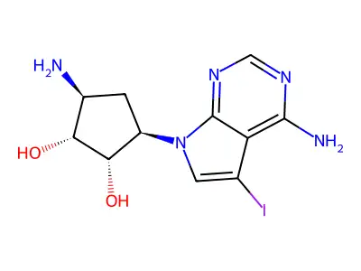 3-氨基-5-(4-氨基-5-碘吡咯并[2,3-d]嘧啶-7-基)环戊烷-1,2-二醇 structure