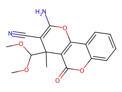 2-amino-4-(dimethoxymethyl)-4-methyl-5-oxo-4H,5H-pyrano[3,2-c]chromene-3-carbonitrile structure