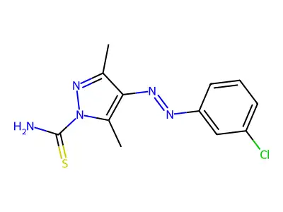 4-((m-Chlorophenyl)azo)-3,5-dimethylthiopyrazole-1-carboxamide structure