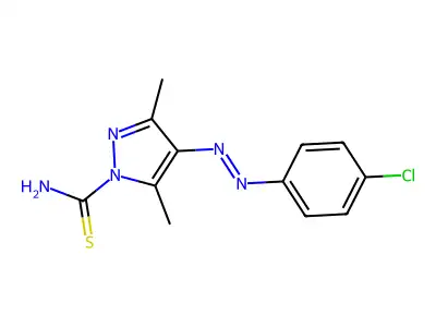 4-((p-Chlorophenyl)azo)-3,5-dimethylthiopyrazole-1-carboxamide structure
