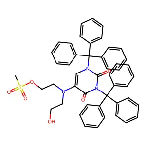 2-[(2,4-dioxo-1,3-ditritylpyrimidin-5-yl)-(2-hydroxyethyl)amino]ethyl methanesulfonate structure