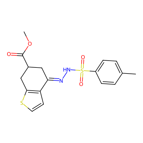 methyl 4-{[(4-methylphenyl)sulfonyl]hydrazono}-4,5,6,7-tetrahydro-1-benzothiophene-6-carboxylate structure