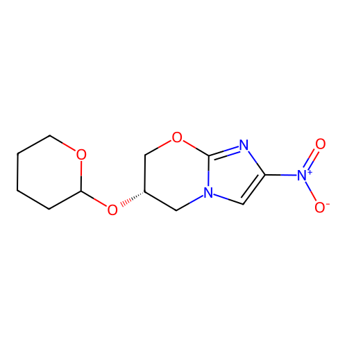 (6S)-2-nitro-6-(oxan-2-yloxy)-5H,6H,7H-imidazo[2,1-b][1,3]oxazine structure