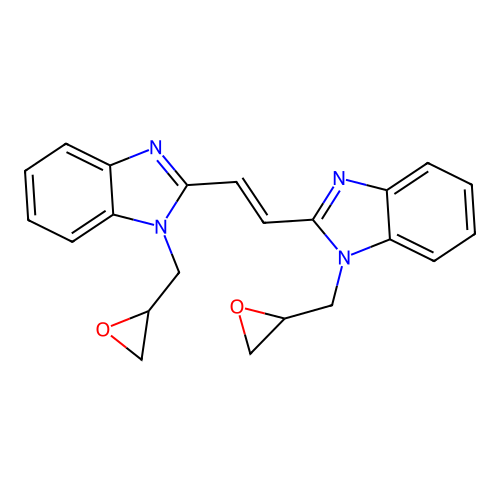 (E)-1,2-bis(1-(oxiran-2-ylmethyl)-1H-benzo[d]imidazol-2-yl)ethene structure
