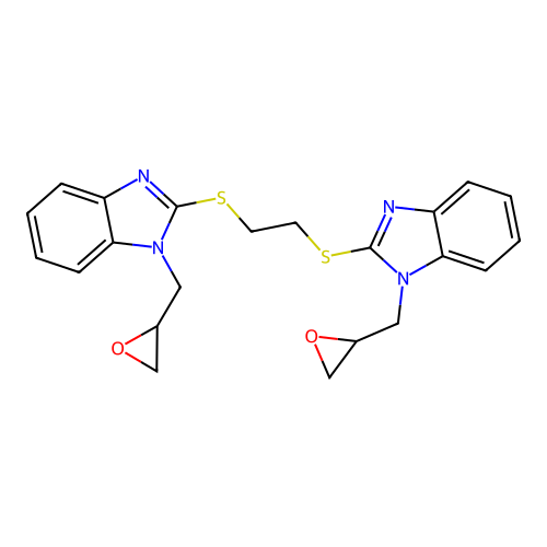 1,2-bis((1-(oxiran-2-ylmethyl)-1H-benzo[d]imidazol-2-yl)thio)ethane structure