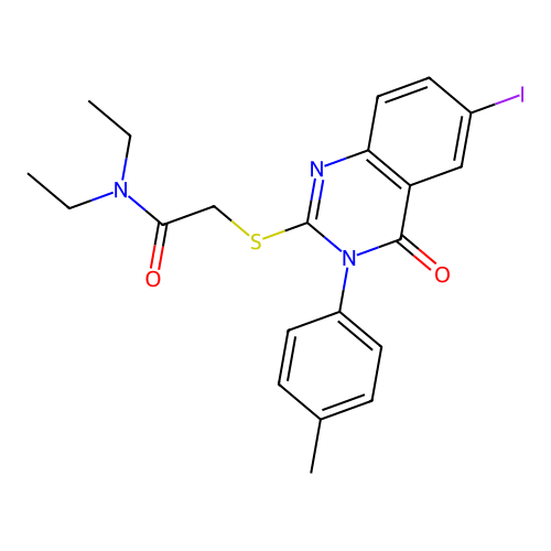 N,N-diethyl-2-((6-iodo-4-oxo-3-(p-tolyl)-3,4-dihydroquinazolin-2-yl)thio)acetamide structure