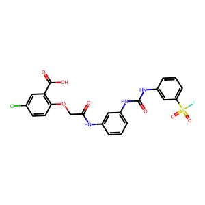5-chloro-2-[2-[3-[(3-fluorosulfonylphenyl)carbamoylamino]anilino]-2-oxoethoxy]benzoic acid structure