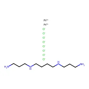 Platinum, (mu-(N,N'-bis(3-(amino-kappaN)propyl)-1,4-butanediamine-kappaN:kappaN'))octachlorodi- structure