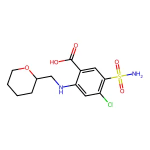 4-Chloro-2-{[(oxan-2-yl)methyl]amino}-5-sulfamoylbenzoic acid structure