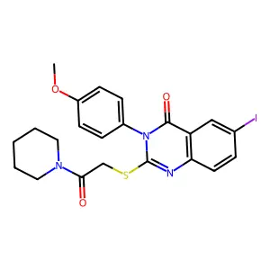 6-iodo-3-(4-methoxyphenyl)-2-(2-oxo-2-piperidin-1-ylethyl)sulfanylquinazolin-4-one structure