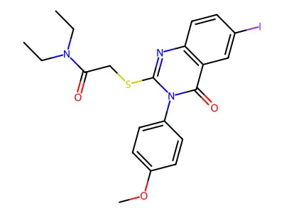 N,N-diethyl-2-((6-iodo-3-(4-methoxyphenyl)-4-oxo-3,4-dihydroquinazolin-2-yl)thio)acetamide structure
