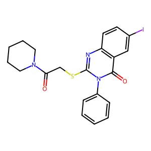 6-Iodo-2-(2-oxo-2-piperidin-1-ylethyl)sulfanyl-3-phenylquinazolin-4-one structure