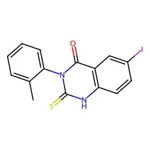 6-iodo-3-(2-methylphenyl)-2-thioxo-2,3-dihydroquinazolin-4(1H)-one structure