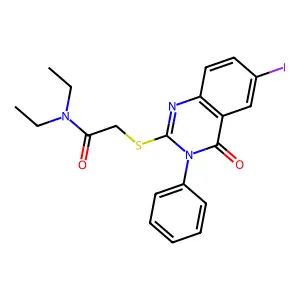 N,N-diethyl-2-(6-iodo-4-oxo-3-phenylquinazolin-2-yl)sulfanylacetamide structure