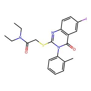 N,N-diethyl-2-[6-iodo-3-(2-methylphenyl)-4-oxoquinazolin-2-yl]sulfanylacetamide structure