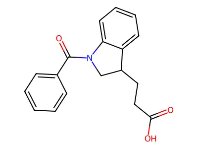 3-(1-benzoyl-2,3-dihydro-1H-indol-3-yl)propanoic acid structure