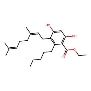 Ethyl 3-(3,7-dimethylocta-2,6-dienyl)-4,6-dihydroxy-2-pentylbenzoate structure