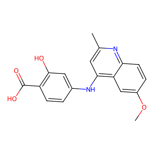 2-Hydroxy-4-[(6-methoxy-2-methylquinolin-4-yl)amino]benzoic acid structure