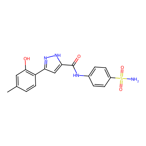 5-(2-hydroxy-4-methylphenyl)-N-(4-sulfamoylphenyl)-1H-pyrazole-3-carboxamide structure