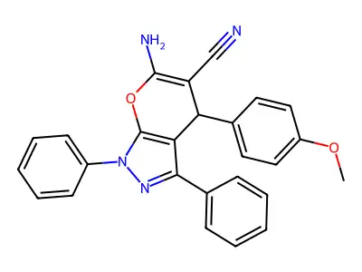 6-amino-4-(4-methoxyphenyl)-1,3-diphenyl-1,4-dihydropyrano[2,3-c]pyrazole-5-carbonitrile structure