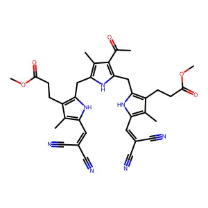 methyl 3-[2-[[4-acetyl-5-[[5-(2,2-dicyanoethenyl)-3-(3-methoxy-3-oxopropyl)-4-methyl-1H-pyrrol-2-yl]methyl]-3-methyl-1H-pyrrol-2-yl]methyl]-5-(2,2-dicyanoethenyl)-4-methyl-1H-pyrrol-3-yl]propanoate structure