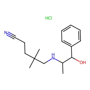 4,4-Dimethyl-5-((beta-hydroxy-alpha-methylphenethyl)amino)valeronitrile hydrochloride structure