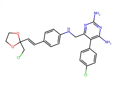 6-[[4-[(E)-2-[2-(chloromethyl)-1,3-dioxolan-2-yl]ethenyl]anilino]methyl]-5-(4-chlorophenyl)pyrimidine-2,4-diamine structure