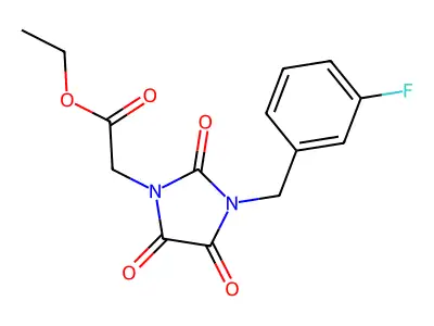 Ethyl 2-[3-(3-fluorobenzyl)-2,4,5-trioxo-1-imidazolidinyl]acetate structure