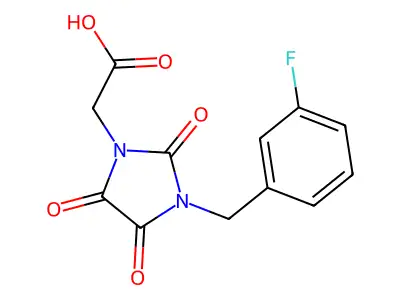 2-[3-(3-Fluorobenzyl)-2,4,5-trioxo-1-imidazolidinyl]acetic acid structure