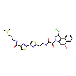 Sulfonium, (3-(((2'-(2-(((1-(chloromethyl)-1,2-dihydro-5-hydroxy-3H-benz(e)indol-3-yl)oxoacetyl)amino)ethyl)(2,4'-bithiazol)-4-yl)carbonyl)amino)propyl)dimethyl-, iodide, (S)- structure