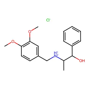 Benzyl alcohol, alpha-(1-(veratrylamino)ethyl)-, hydrochloride structure