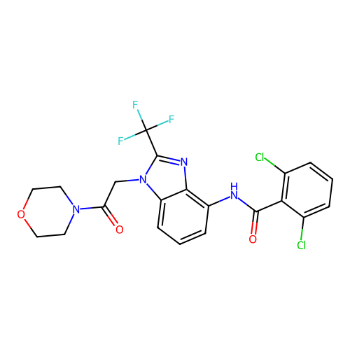 2,6-dichloro-n-(1-(2-(4-morpholinyl)-2-oxoethyl)-2-(trifluoromethyl)-1h-benzimidazol-4-yl)benzamide structure