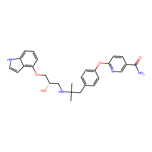 3-Pyridinecarboxamide, 6-(4-(2-(((2S)-2-hydroxy-3-(1H-indol-4-yloxy)propyl)amino)-2-methylpropyl)phenoxy)- structure