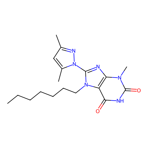 8-(3,5-Dimethyl-pyrazol-1-YL)-7-heptyl-3-methyl-3,7-dihydro-purine-2,6-dione structure