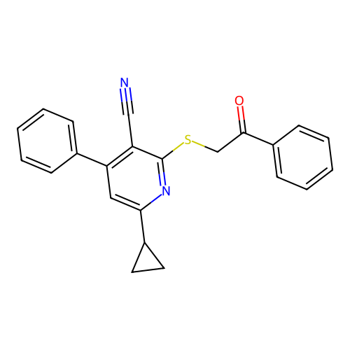 6-Cyclopropyl-2-(2-oxo-2-phenylethylthio)-4-phenylpyridine-3-carbonitrile structure