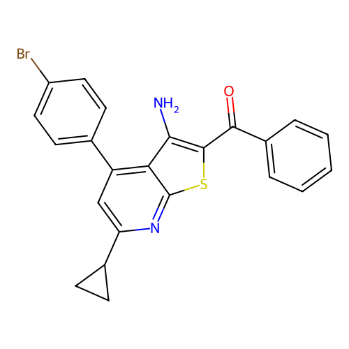 (3-amino-4-(4-bromophenyl)-6-cyclopropylthieno[2,3-b]pyridin-2-yl)(phenyl)methanone structure