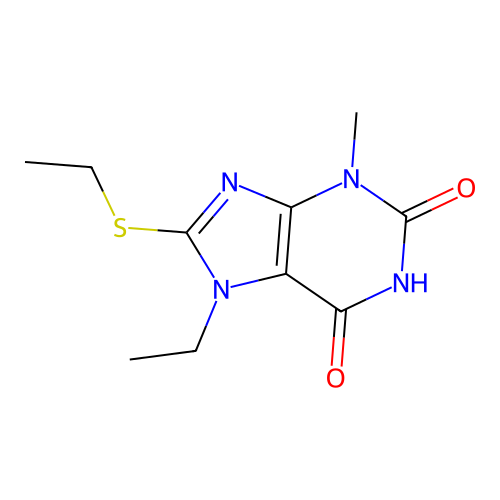 7-ethyl-8-(ethylsulfanyl)-3-methyl-3,7-dihydro-1H-purine-2,6-dione structure