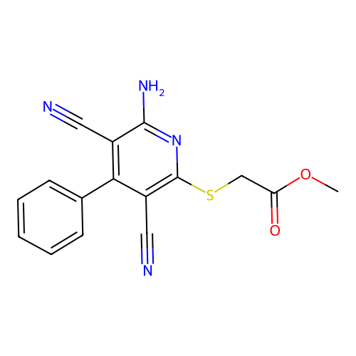 Methyl [(6-amino-3,5-dicyano-4-phenylpyridin-2-yl)sulfanyl]acetate structure