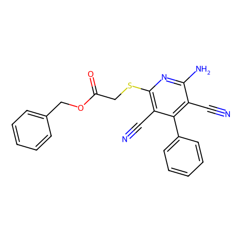 Benzyl [(6-amino-3,5-dicyano-4-phenylpyridin-2-yl)sulfanyl]acetate structure