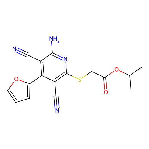 (6-Amino-3,5-dicyano-4-furan-2-yl-pyridin-2-ylsulfanyl)-acetic acid isopropyl ester structure