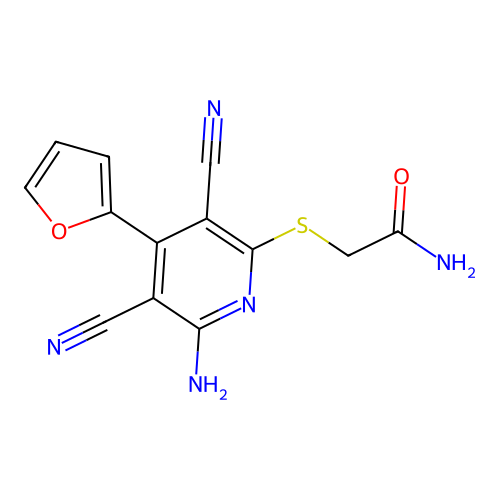 2-((6-Amino-3,5-dicyano-4-(furan-2-yl)pyridin-2-yl)thio)acetamide structure