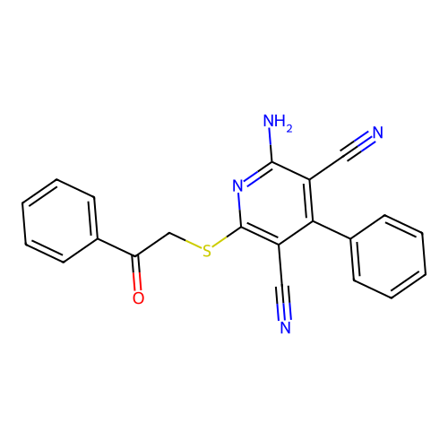 2-Amino-6-((2-oxo-2-phenylethyl)thio)-4-phenylpyridine-3,5-dicarbonitrile structure