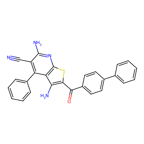 2-([1,1'-biphenyl]-4-carbonyl)-3,6-diamino-4-phenylthieno[2,3-b]pyridine-5-carbonitrile structure