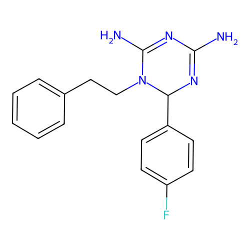 4,6-diamino-2-(p-fluorophenyl)-1,2-dihydro-1-phenethyl-S-triazine structure