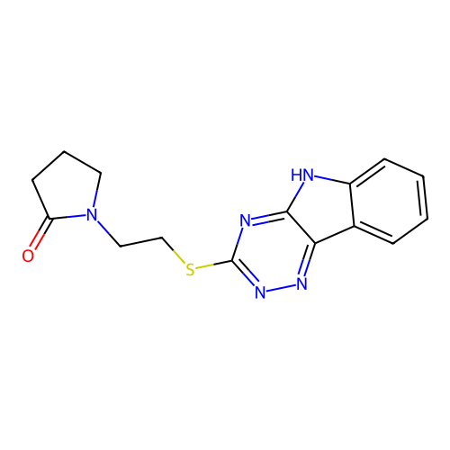1-[2-(5H-[1,2,4]triazino[5,6-b]indol-3-ylsulfanyl)ethyl]pyrrolidin-2-one structure