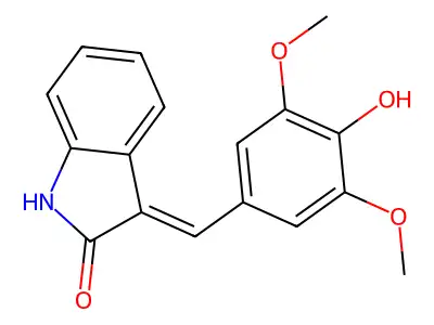 3-[(4-hydroxy-3,5-dimethoxyphenyl)methylidene]-2,3-dihydro-1H-indol-2-one structure