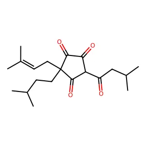 1,2,4-Cyclopentanetrione, 3-isopentyl-5-isovaleryl-3-(3-methyl-2-butenyl)- structure