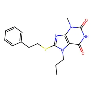 3-Methyl-8-phenethylsulfanyl-7-propyl-3,7-dihydro-purine-2,6-dione structure